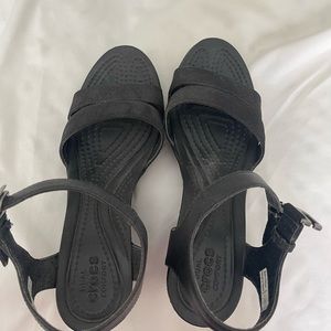 Black Crocs Wedge Sandals